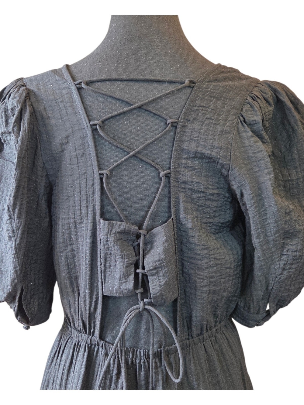 Reitmans Black Lace-Up Back Tiered Midi Dress Size Small - Picture 5 of 7